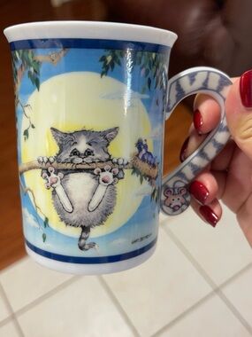 Danbury Mint Blue and White Cat on Branch Decorative Mug